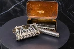Early Kampfe Bros. Star Safety Razor Set Wedge Blade Lather Catcher New York Tin. Fixed Price $179.99.