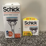 Schick Razor And 8 Cartridge Refills New Quattro Titanium- 4 Blades. Fixed Price $35.99.