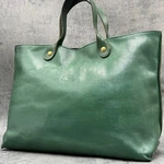 Il Bisonte Green A4 Leather Tote Bag Pebbled Logo Embossed Handle Mens Authentic. Fixed Price $347.99.