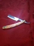 Frost Straight Razor Folding Knife Mirror Finish Stainless Blade Abalone Handle. Fixed Price $17.50.