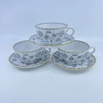 Spode Colonel Gray Bone China Cups Saucers Set Of 3 Floral Garland Gold Tri. Fixed Price $54.00.
