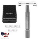 New Mid Century Shaving Double Edge Safety Razor With 5 Blades & Travel Case. Fixed Price $14.99.