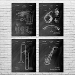 Horn Instruments Patent Wall Art Set Of 4 Poster, Canvas Framed Trumpet. Fixed Price $449.95.