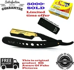 Professional Barber Hair Shaving Razor Straight Edge Folding Knife + 100 Blades. Fixed Price $11.99.