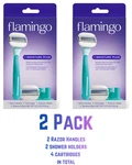 2 X Flamingo Moisture Plus Women's Razor With Blade Cartridges - Seafoam. Fixed Price $19.95.