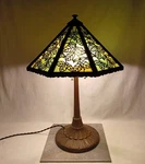 Antique C. 1910 Wilkinson Art Nouveau Table Lamp 8 Panel Glass Leaf Motif Shade. Fixed Price $2600.00.