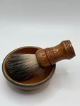 Cherry Shaving Bowl With Turqoise Inlay, Matching Badger Shave Brush. Fixed Price $90.00.