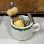 Vintage Ever Ready 150 Badger Shaving Brush, Gillette Safety Razor & Mug. Fixed Price $30.00.