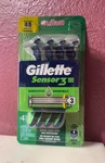 Gillette SENSOR3 Sensitive 3-BLADE Disposable Razors 4 Pack Aloe Strip. Fixed Price $10.99.