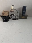 Shaving Mug, Safety Razor, Brush, Soap, And Holder. Fixed Price $32.00.