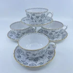 Spode Colonel Gray Bone China Cups Saucers Set Of 4 Floral Garland Gold Trim. Fixed Price $72.00.
