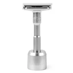 Premium Adjustable Double Edge Safety Shaving Razor W Stand Silver & 5 Blades. Fixed Price $24.99.