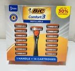 Men's Bic Comfort 3 Refillable Razor Triple Blades Handle 14 Cartridges Nib. Fixed Price $17.98.