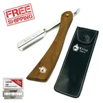 Krisp Wood Handle Beard Cut Throat Straight Razor Barber Salon + 10 Blades Case. Fixed Price $14.99.