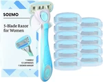 Solimo 5-BLADE Razor For Women, Handle, 12 Cartridges Shower Hanger Combo. Fixed Price $26.99.