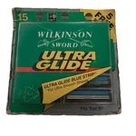 Vintage Wilkinson Sword Ultra Glide Blue Strip 15 Twin Blades Non-swivel. Fixed Price $15.00.