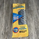 Schick Twin Blade Disposable Razors, 10 Pack Nos Built-in Safety Cap. Fixed Price $15.00.