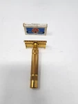 Vintage 1930'S Gillette Gold Tone Reissue Pat. No. 17567 With Pal Razors. Fixed Price $29.95.
