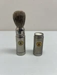 Two Vintage Crabtree & Evelyn Stainless Steel Travel Shave Brushes. Fixed Price $51.00.