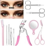 10 In Eyebrow Tool Kit Tweezers Trimmer Scissors Razor Eyelash Curler Set Us. Fixed Price $10.50.