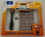 New Nib Bic Comfort 3 Refillable Disposable Razors, Handle & 16 Cartridges. Fixed Price $25.00.