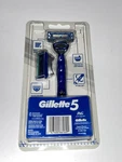 Gillette 5, Manche Aqua-grip Handle, 2 Blade Cartridges, 1 Razor, Blue. Fixed Price $12.00.