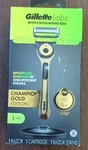 Gillette Razor, Exfoliating Bar Champion Gold Edition 1 Cartridge & Stand, New. Fixed Price $11.77.