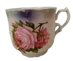 Vintage Germany Porcelain Mustache Moustache Mug Cup With Pink Roses Luster. Fixed Price $10.10.