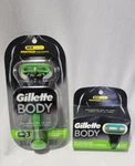 New Gillette Body Razor Handle + Blades, 5 Cartridges Total. Fixed Price $13.88.