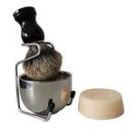 4PC Men Badger Hair Shaving Brush Stainless Steel Mug Bowl Stand Holder Set Kit. Fixed Price $34.99.