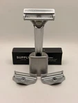 Supply Single Edge Se Matte Silver Razor W/stand & 3 Plate Levels Pre-owned. Fixed Price $55.00.