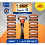 3 Tough Blade Triple Razor 14 Cartridges Micro Pivoting Head Hand. Fixed Price $17.95.