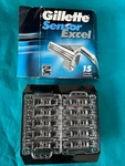 Pkg Gillette Sensor Excel Shaving Razor Blades 15 Cartridges Twin Nos. Fixed Price $49.99.