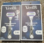 2-GILLETTE Venus Deluxe Smooth Platinum 5 Blade Womens Shave Razors W/1-CART. Fixed Price $18.50.