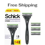 Schick Hydro Ultra Sensitive 3 Blades Razor Handle 4 Refill Cartridge. Fixed Price $14.99.