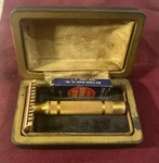Rare Vtg Gold Gillette Shaver Double Edge, Pat# 17567 W/case-razors Usa. Fixed Price $29.99.