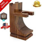 Pure Wood Made Men's Shaving Brush & Razor Stand With Beautiful Walnut Finish. Fixed Price $30.99.