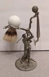Vintage 6.5" Pewter Golfer Statue Razor And Brush Shaving Caddy. Fixed Price $25.00.