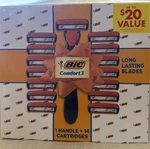 Bic COMFORT3 Set Handle + 14 Cartridges. Fixed Price $12.99.