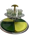 Retro Hazel Atlas Lazy Susan: Milk Glass Serving Caddy With Bakelite Handle. Fixed Price $135.00.