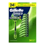 Gillette SENSOR3 Sensitive Men Disposable Razors, 3-BLADE Comfort Glide, 24 Ct. Fixed Price $34.75.