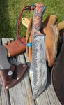 One Of Kind Custom A2 Bowie With "molten" Glowing Micarta 9.5"BL/14"OAL. Fixed Price $500.00.