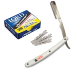 Stainless Steel White Straight Edge Barber Razor + 100 Lord Single Blades By Cs. Fixed Price $12.45.