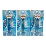 Lot Of 3X Gillette Original Venus Blue 3-BLADE Razor, Handle + Cartridge Refill. Fixed Price $22.98.