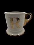 Anthropologie Monogram Letter White Shaving Style Coffee Mug Cup Gold Initial. Fixed Price $19.69.
