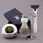 5PCS Classic Shaving Set With Badger Brush 3 Edge Razor Stand Bowl Soap. Fixed Price $62.99.
