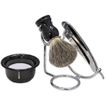 Kingsley, Straight Razor Black & Chrome 4PC. Shave Set With Badger Bristle Brush. Fixed Price $54.95.