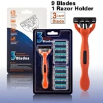 Men's Razor 3-BLADES Shaving Safety 1 Handle With 9 Cartridges Refills. Fixed Price $7.99.