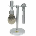 Merkur Futur 3 Piece Brushed Chrome Safety Razor & Badger Shaving Set. Fixed Price $229.00.