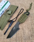 Small Survival Knife 3.12" One Piece Stainless Tanto Blade Cord Wrapped Handle. Fixed Price $14.99.